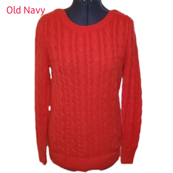 OLD Navy Red Cabled Cotton Blend Lightweight Sweater Size Med - Picture 2 of 12